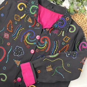 Southcoast Vintage Beaded Embroidered Collage Blazer Jacket size L/XL